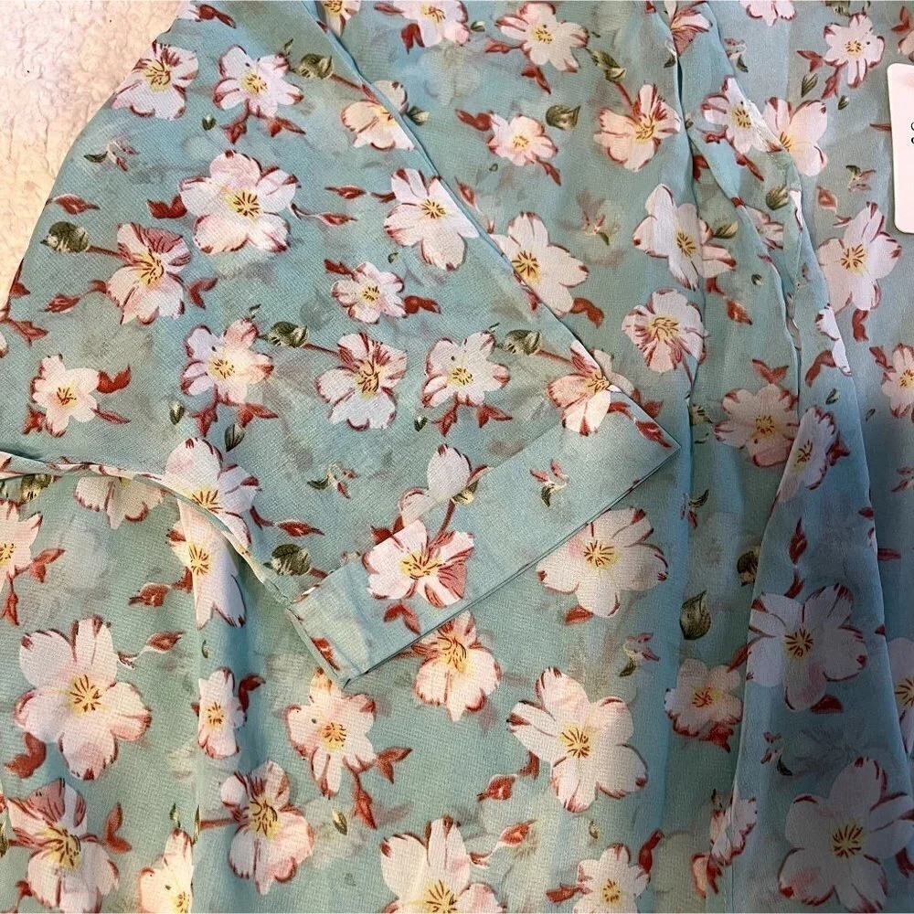 NWT Olrain Mint Floral Oversize Kimono Coverup
